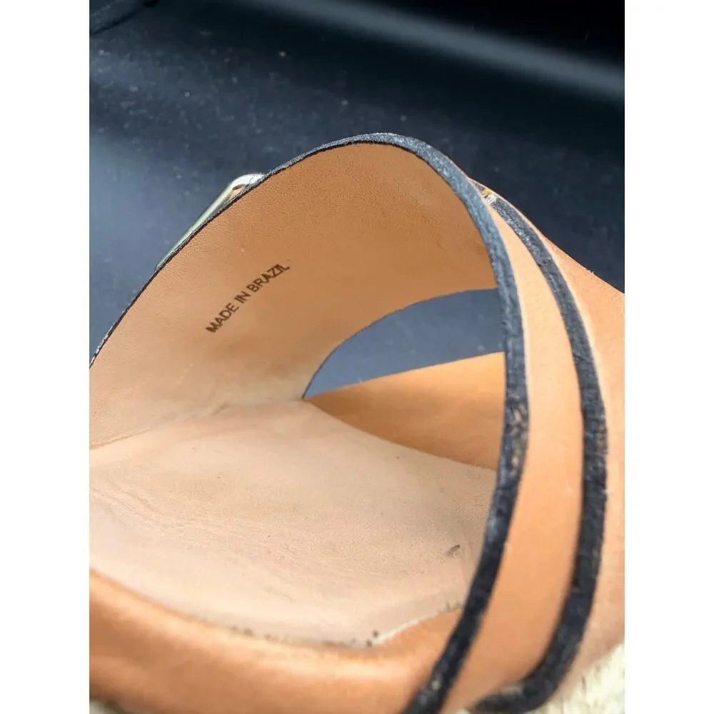 Pour La Victoire Espadrille Wedge Sandals Brown Leather Size 8